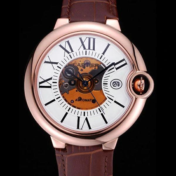 Cartier Ballon Bleu de Cartier White Dial Gold Case Brown Leather Bracelet new60441