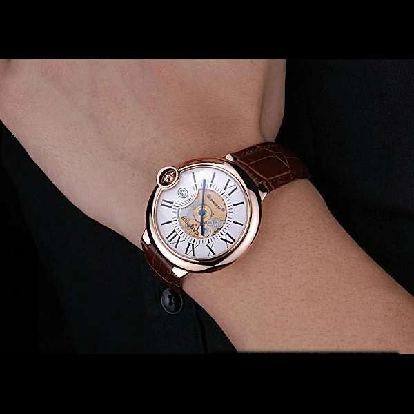 Cartier Ballon Bleu de Cartier White Dial Gold Case Brown Leather Bracelet new60441