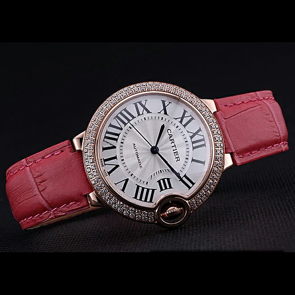 Cartier Ballon Bleu de Cartier White Dial Diamonds Case Pink Leather Bracelet new60442