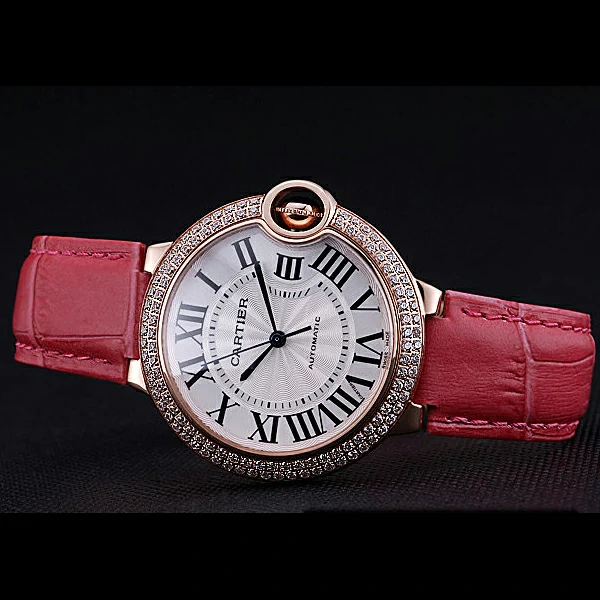 Cartier Ballon Bleu de Cartier White Dial Diamonds Case Pink Leather Bracelet new60442