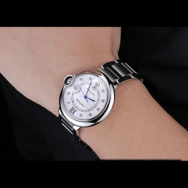 Cartier Ballon Bleu de Cartier White Diamond Dial Stainless Steel Bracelet new60443