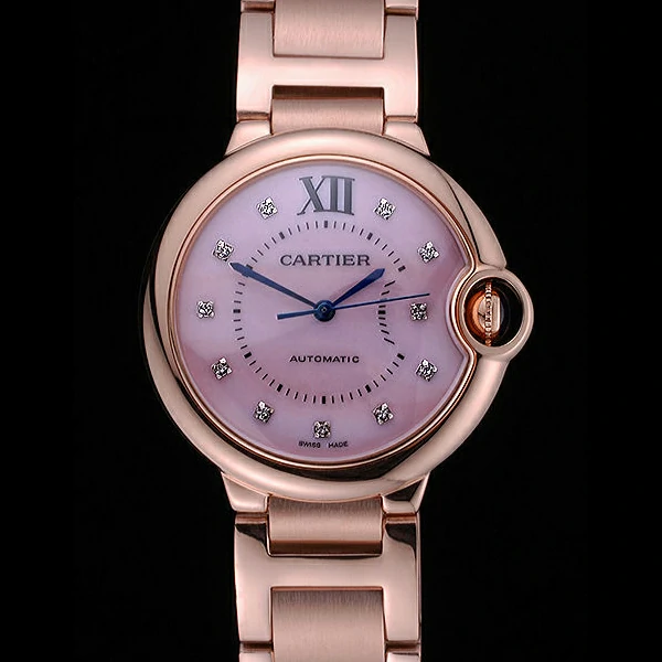 Cartier Ballon Bleu de Cartier Pink Diamond Dial Gold Bracelet new60445