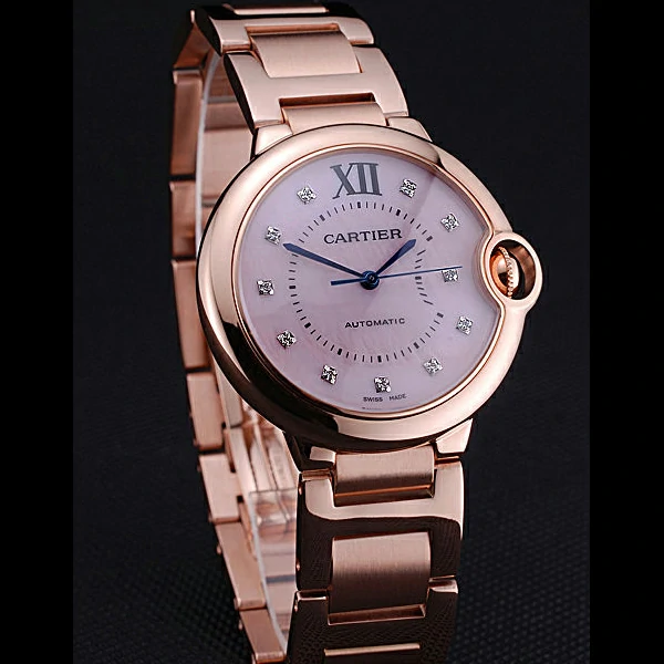 Cartier Ballon Bleu de Cartier Pink Diamond Dial Gold Bracelet new60445