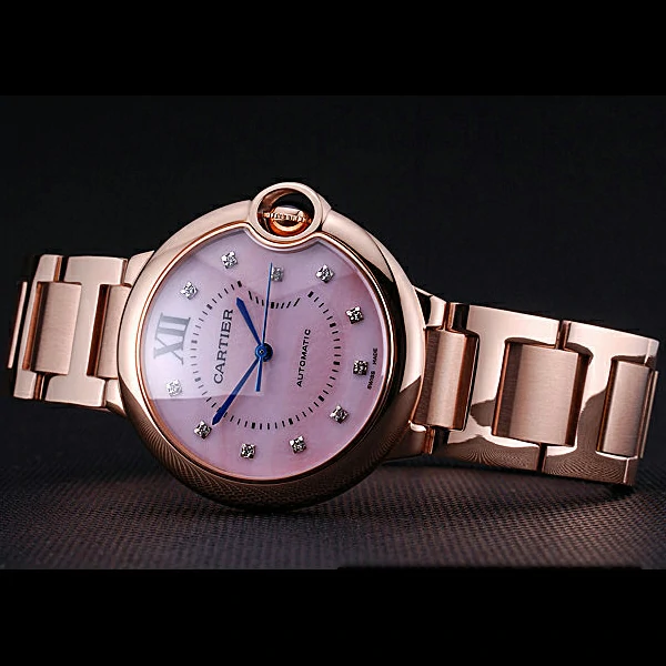 Cartier Ballon Bleu de Cartier Pink Diamond Dial Gold Bracelet new60445
