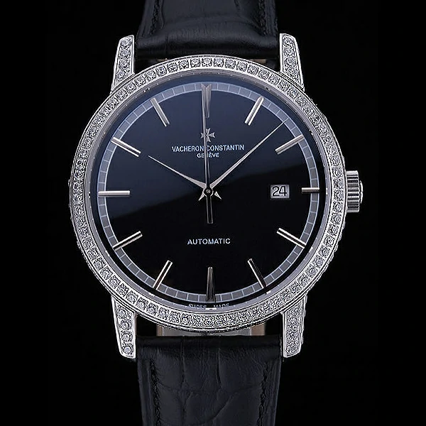 Vacheron Constantin Patrimony Traditionnelle Diamonds Case Black Leather Bracelet new60446