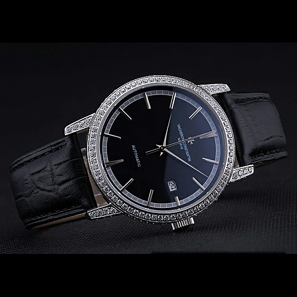 Vacheron Constantin Patrimony Traditionnelle Diamonds Case Black Leather Bracelet new60446