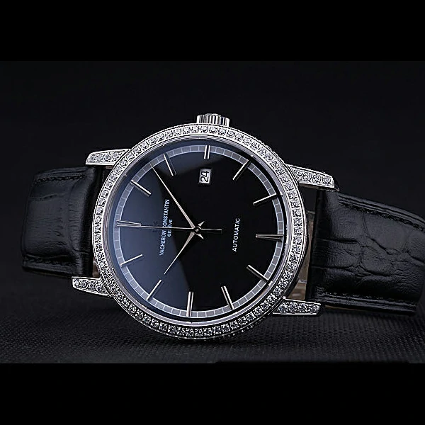 Vacheron Constantin Patrimony Traditionnelle Diamonds Case Black Leather Bracelet new60446