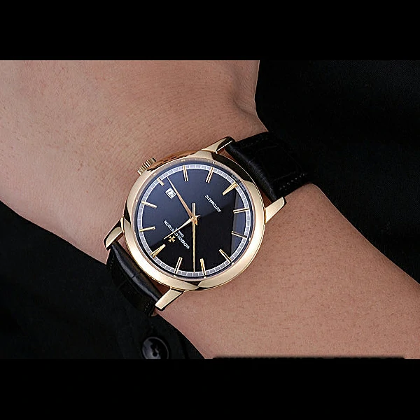 Vacheron Constantin Patrimony Traditionnelle Gold Case Black Leather Bracelet new60447