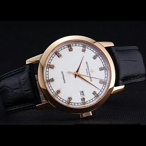 Vacheron Constantin Patrimony Traditionnelle Gold Case Diamond Numerals Black Leather new60448