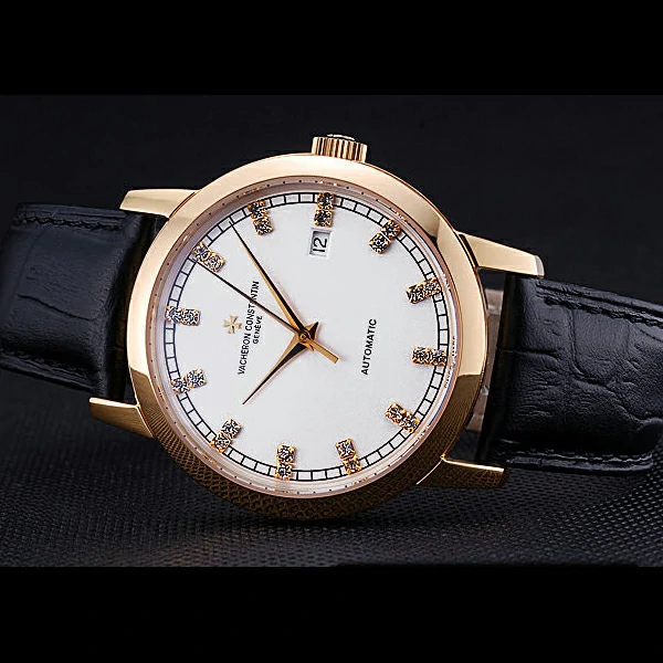 Vacheron Constantin Patrimony Traditionnelle Gold Case Diamond Numerals Black Leather new60448