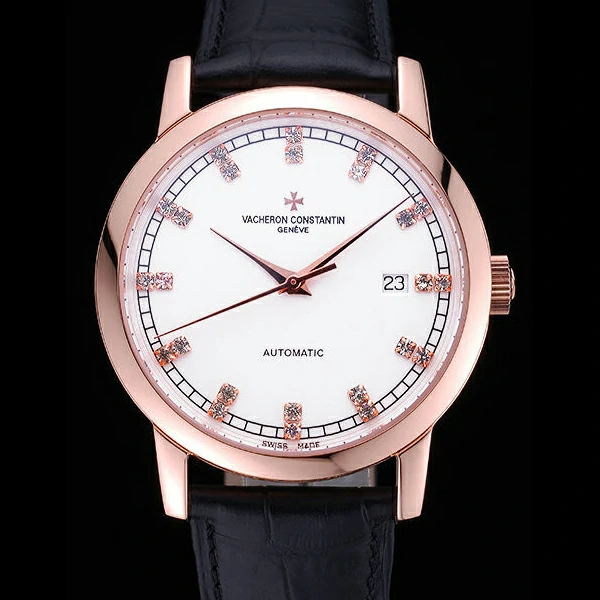 Vacheron Constantin Patrimony Traditionnelle Rose Gold Case Diamond Numerals Black Leathe new60449