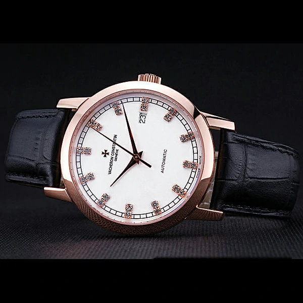Vacheron Constantin Patrimony Traditionnelle Rose Gold Case Diamond Numerals Black Leathe new60449