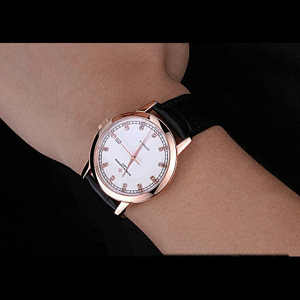 Vacheron Constantin Patrimony Traditionnelle Rose Gold Case Diamond Numerals Black Leathe new60449