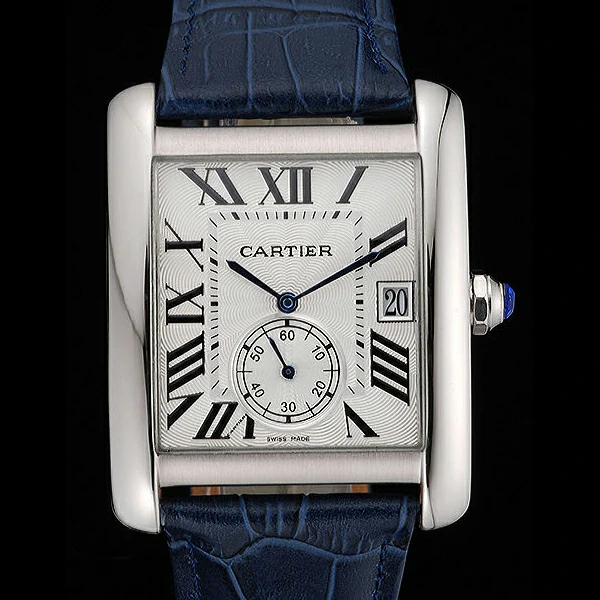 Cartier Tank MC White Dial Stainless Steel Case Blue Leather Strap new60464