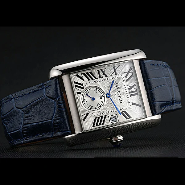 Cartier Tank MC White Dial Stainless Steel Case Blue Leather Strap new60464