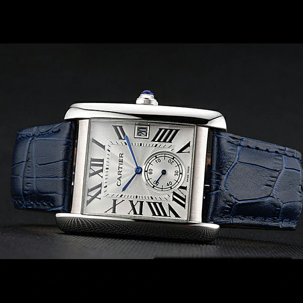 Cartier Tank MC White Dial Stainless Steel Case Blue Leather Strap new60464