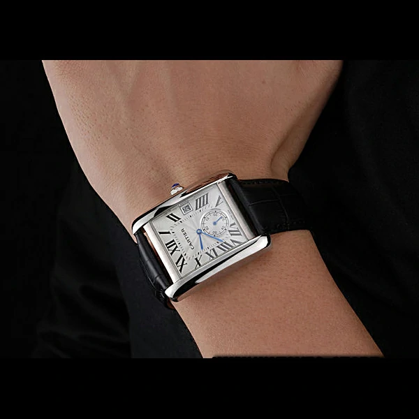 Cartier Tank MC White Dial Stainless Steel Case Black Leather Strap new60465