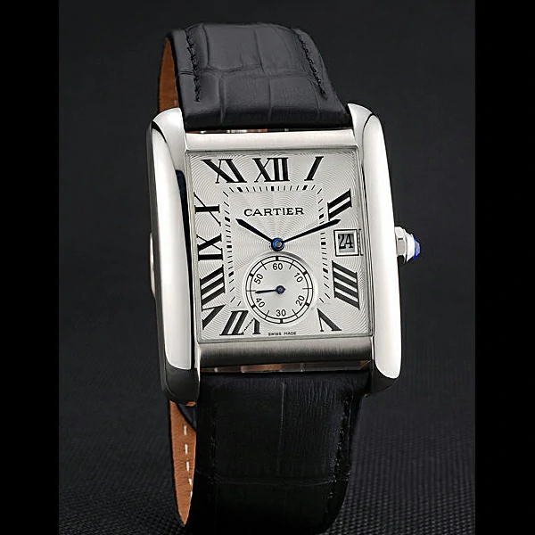 Cartier Tank MC White Dial Stainless Steel Case Black Leather Strap new60465