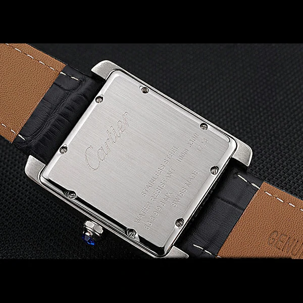 Cartier Tank MC White Dial Stainless Steel Case Black Leather Strap new60465