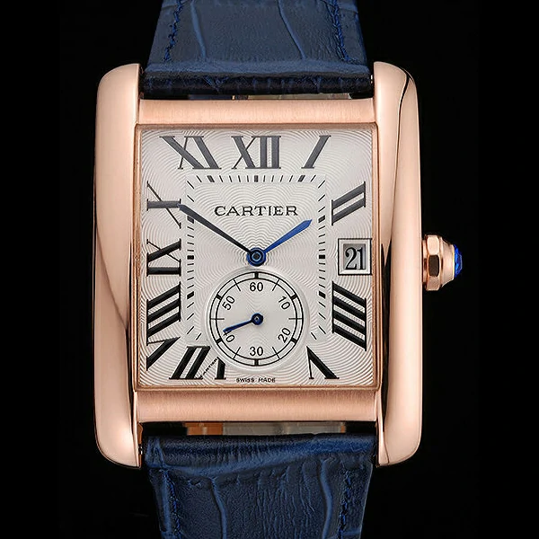 Cartier Tank MC White Dial Gold Case Blue Leather Strap new60466