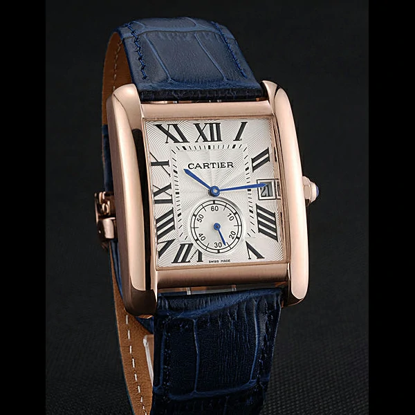 Cartier Tank MC White Dial Gold Case Blue Leather Strap new60466
