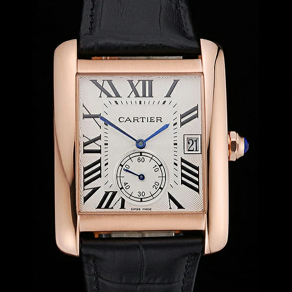 Cartier Tank MC White Dial Gold Case Black Leather Strap new60468