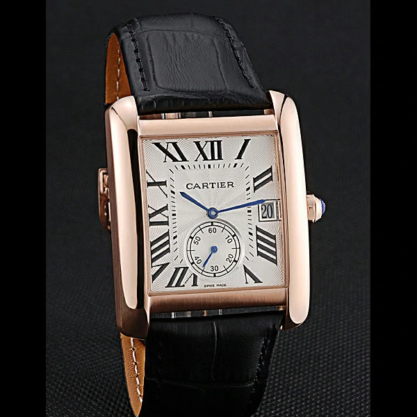Cartier Tank MC White Dial Gold Case Black Leather Strap new60468