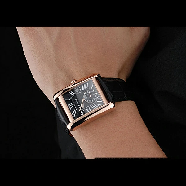 Cartier Tank MC Black Dial Gold Case Black Leather Strap new60469