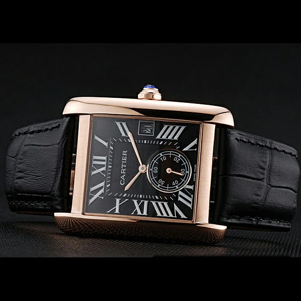Cartier Tank MC Black Dial Gold Case Black Leather Strap new60469