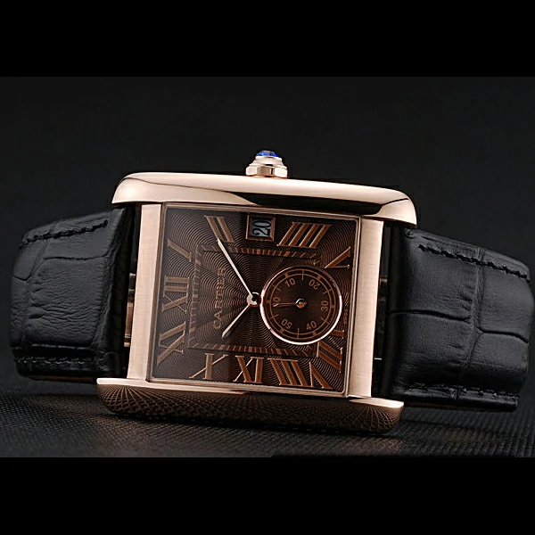 Cartier Tank MC Brown Dial Gold Case Black Leather Strap new60470
