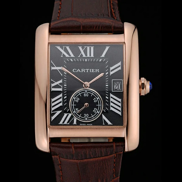 Cartier Tank MC Black Dial Gold Case Brown Leather Strap new60471
