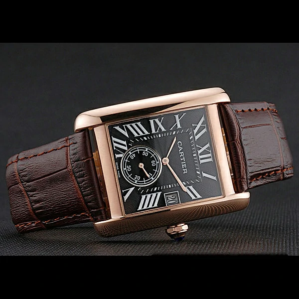 Cartier Tank MC Black Dial Gold Case Brown Leather Strap new60471