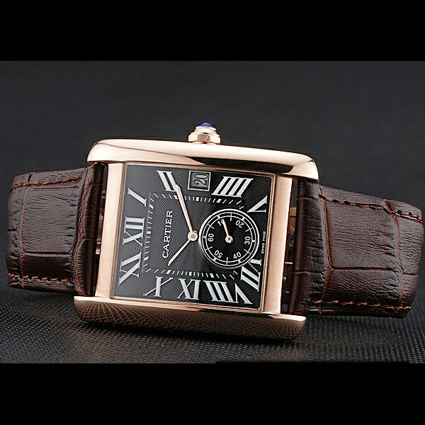 Cartier Tank MC Black Dial Gold Case Brown Leather Strap new60471