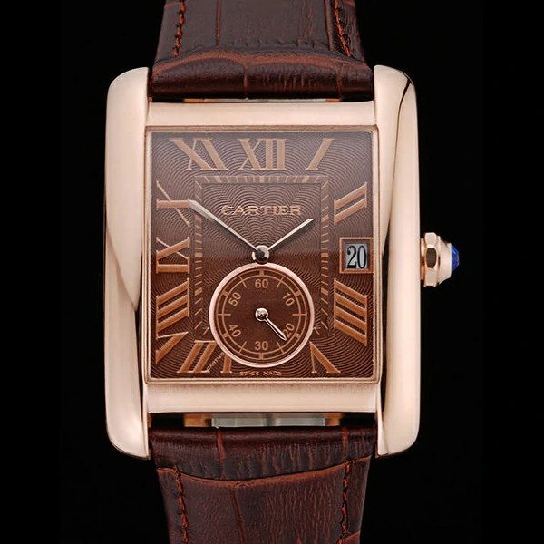 Cartier Tank MC Brown Dial Gold Case Brown Leather Strap new60472