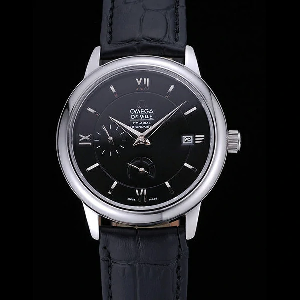 Omega DeVille Prestige Black Dial Stainless Steel Case Black Leather Bracelet new60479