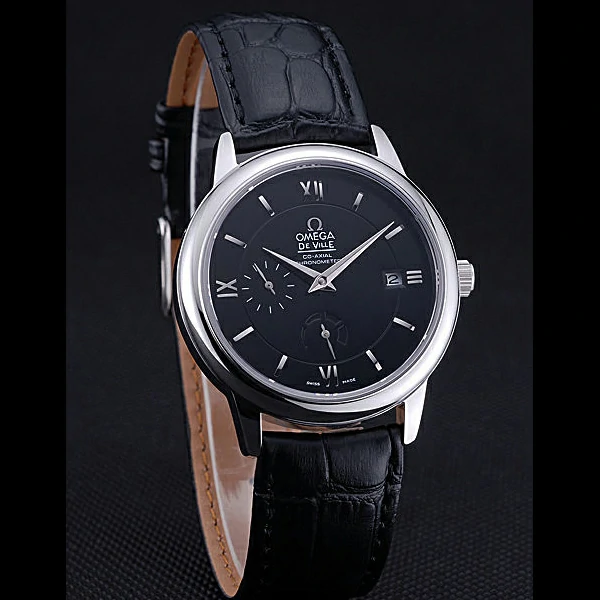 Omega DeVille Prestige Black Dial Stainless Steel Case Black Leather Bracelet new60479