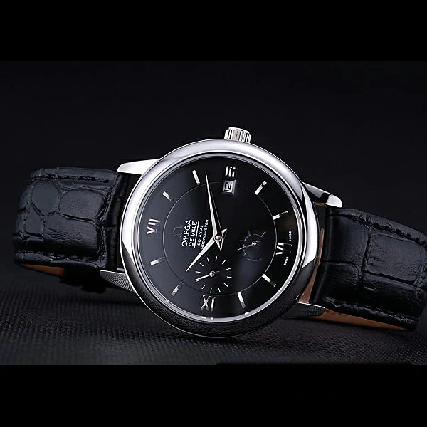 Omega DeVille Prestige Black Dial Stainless Steel Case Black Leather Bracelet new60479