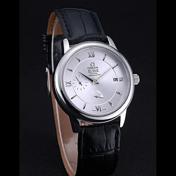 Omega DeVille Prestige Silver Dial Stainless Steel Case Black Leather Bracelet new60480