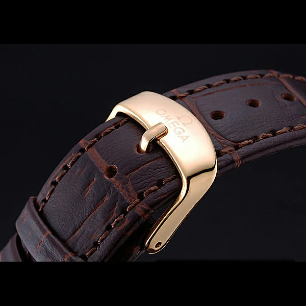 Omega DeVille Prestige Silver Dial Gold Case Diamonds Numerals Brown Leather Bracelet new60481