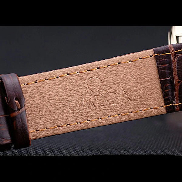 Omega DeVille Prestige Silver Dial Gold Case Diamonds Numerals Brown Leather Bracelet new60481
