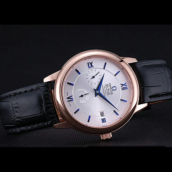 Omega DeVille Prestige Silver Dial Gold Case Black Leather Bracelet new60482