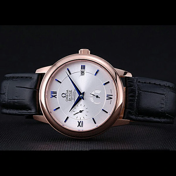 Omega DeVille Prestige Silver Dial Gold Case Black Leather Bracelet new60482