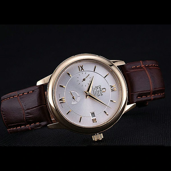 Omega DeVille Prestige Silver Dial Gold Case Brown Leather Bracelet new60483
