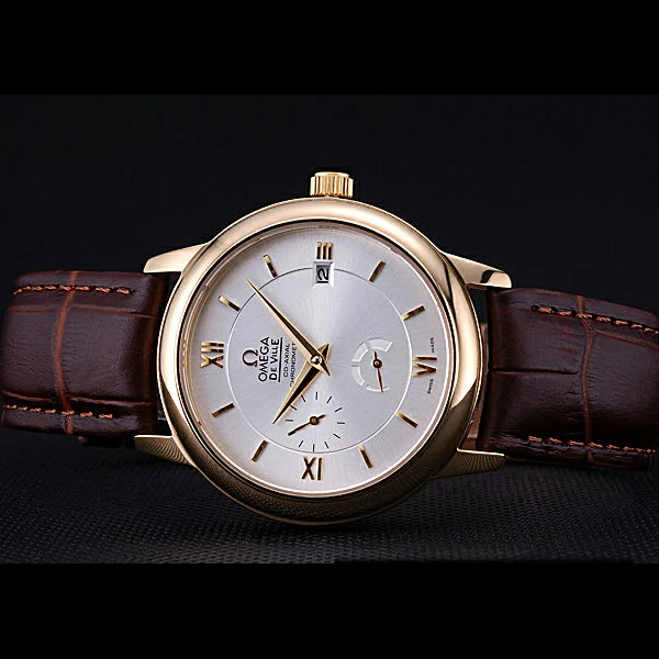 Omega DeVille Prestige Silver Dial Gold Case Brown Leather Bracelet new60483