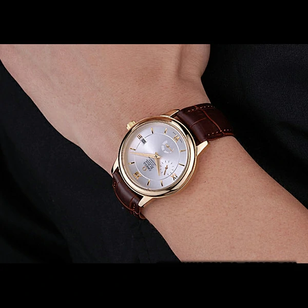 Omega DeVille Prestige Silver Dial Gold Case Brown Leather Bracelet new60483