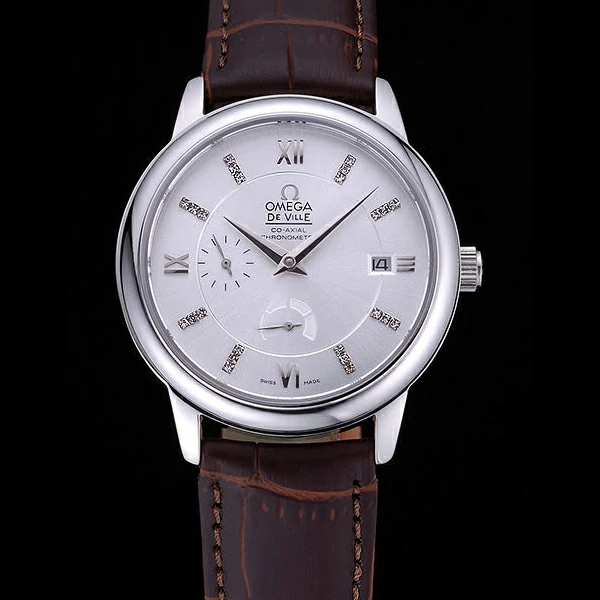 Omega DeVille Prestige Silver Dial Stainless Steel Case Brown Leather Bracelet new60484