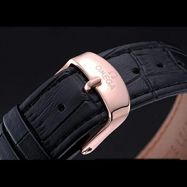 Omega DeVille Prestige Black Dial Gold Case Black Leather Bracelet new60485
