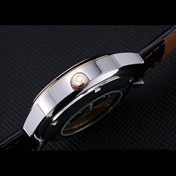 Omega DeVille Prestige Black Dial Gold Case Black Leather Bracelet new60485