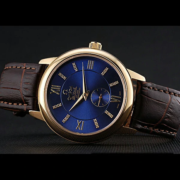 Omega DeVille Prestige Small Seconds Blue Dial Gold Case Brown Leather Bracelet new60489