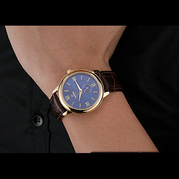 Omega DeVille Prestige Small Seconds Blue Dial Gold Case Brown Leather Bracelet new60489